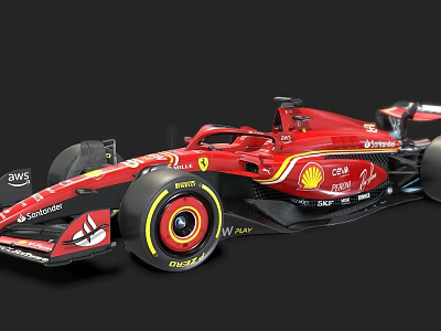 Red Ferrari F1 Racing Car With Sponsor Logos And Pirelli Tires 3d model