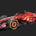 Red Ferrari F1 Racing Car With Sponsor Logos And Pirelli Tires