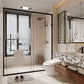 Modern Bathroom Interior Design With Glass Shower Enclosure Toilet Marble Vanity And Decorative Plants