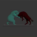 Blue Bear And Red Bull Confronting On Golden Base Statue
