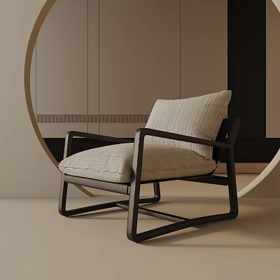 Modern Leisure Chair With Black Frame And Beige Textured Cushion In Minimalist Interior 3d model