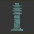 Turquoise Multi Tiered Columnar Sculpture With Shiny Reflection On Dark Background 3d model