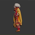 Elderly Lady With White Hair In Yellow Shawl Colorful Scarf Red Pants Orange Shoes