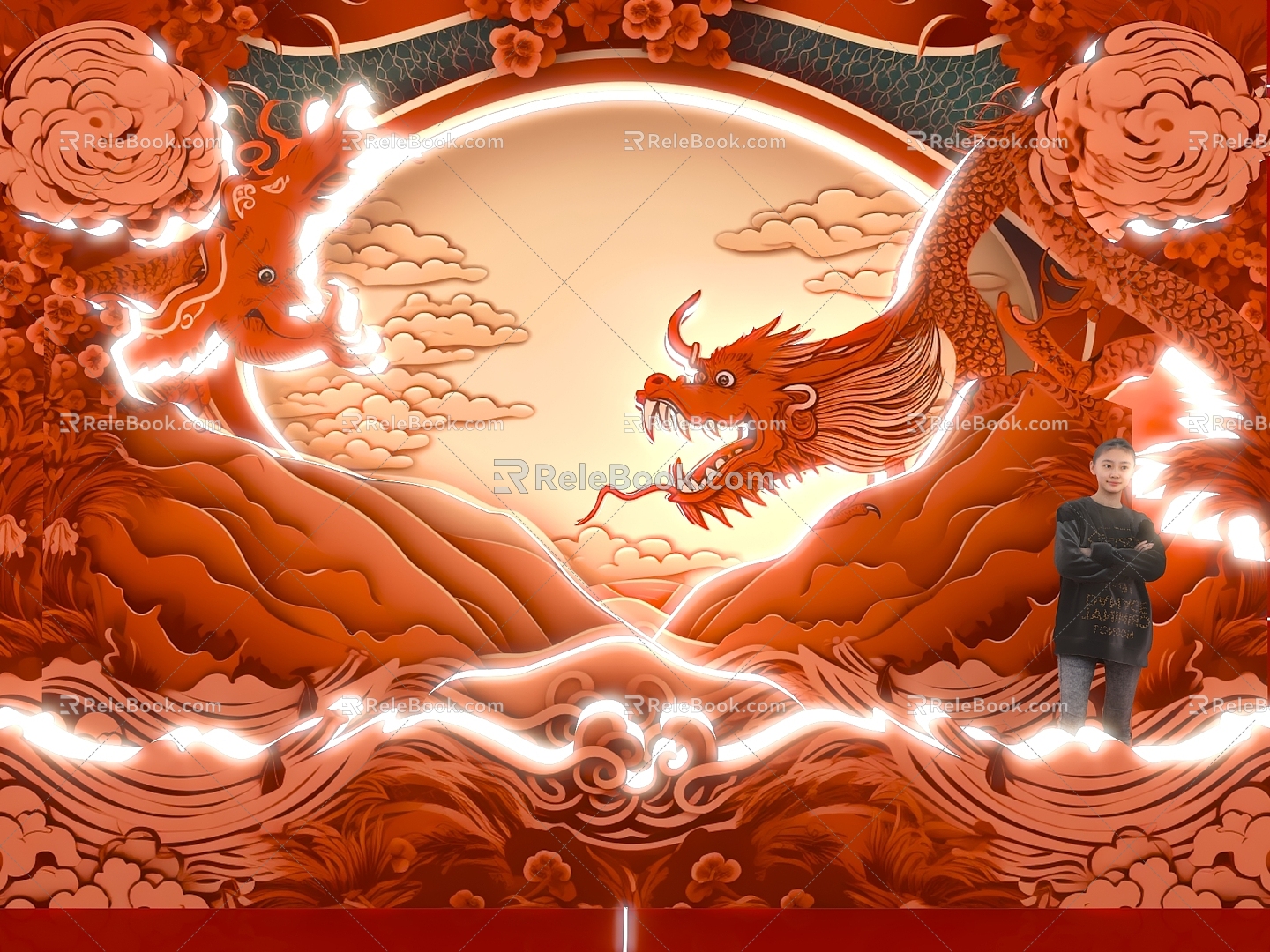 Chinese Style National Tide Chinese Dragon Cartoon Paper-cut Wind Lighting Wall Decoration Beauty Chen Dragon Head 3d model