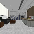 Modern Reception Area With Front Desk Sofa Plants Large Windows And Coffee Tables