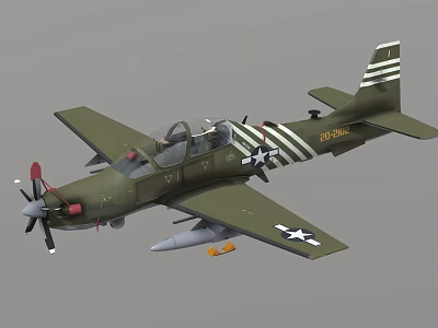 Green Propeller Driven Fighter Aircraft With Stars On Wings Striped Tail And Bombs 3d model