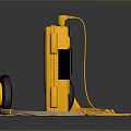 Vintage Yellow Portable Computer Device With Headphones And Tape Storage Media