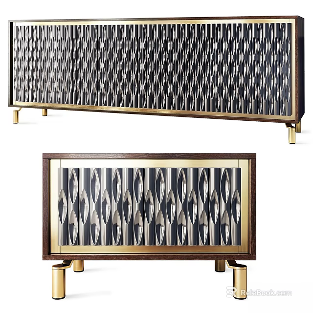 Elegant Modern Bedside Table Interior With Black And White Geometric Pattern And Gold Legs 3d model