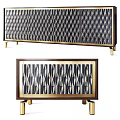 Elegant Modern Bedside Table Interior With Black And White Geometric Pattern And Gold Legs 3d model