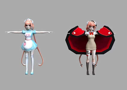 Anime Girls Cartoon Characters Secondary Cartoon Girls Women Beauty Cute Lori Game Characters 3d model
