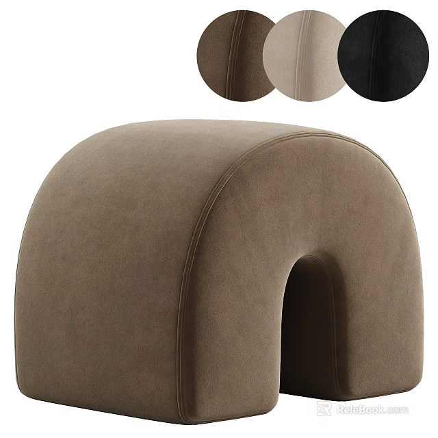 Comfortable Upholstered Sofa Stool With Curved Design And Brown Beige Black Colors 3d model 