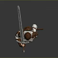Game Movie Character in Armor Holding Blue Longsword with Brown Hair and Green Sash