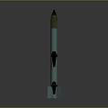 Light blue missile 3D model with two black thrusters red tail fins and aerodynamic design