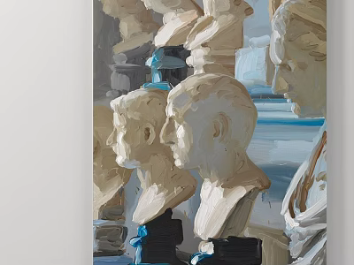 Abstract Painting Featuring Classical Sculptural Busts With Artistic Brushstrokes and Colorful Composition 3d model