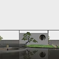 Oriental Garden Landscape Design With Moon Gate Pine Tree Pond And Lantern Reflections 3d model
