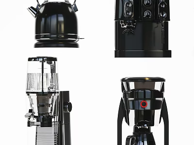 Black Kitchen Appliances Including Kettle Coffee Maker Blender For Modern Home 3d model