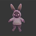 Cute 3D Rabbit Plush Toy In Gray Hoodie With Ear Shaped Hood And Pink Eyes