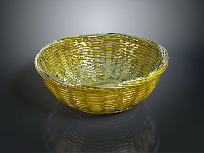 Cute Little Animal In Yellow Woven Basket On Black Reflective Surface 3d model