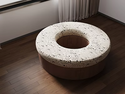 Round Shaped Sofa With Hollow Center Patterned Fabric Upholstery And Wooden Base Modern Interior 3d model