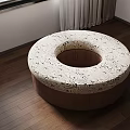 Round Shaped Sofa With Hollow Center Patterned Fabric Upholstery And Wooden Base Modern Interior