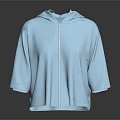 Light Blue Hooded Short Sleeve Zipper Casual Sweatshirt With Loose Fit Design