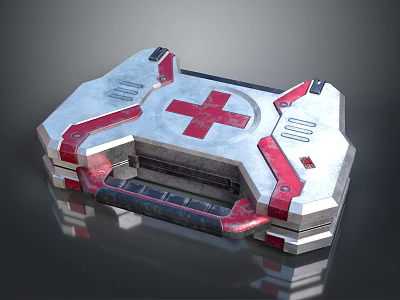 Red Cross Medical Tech Device With Metallic Design And Control Elements 3d model