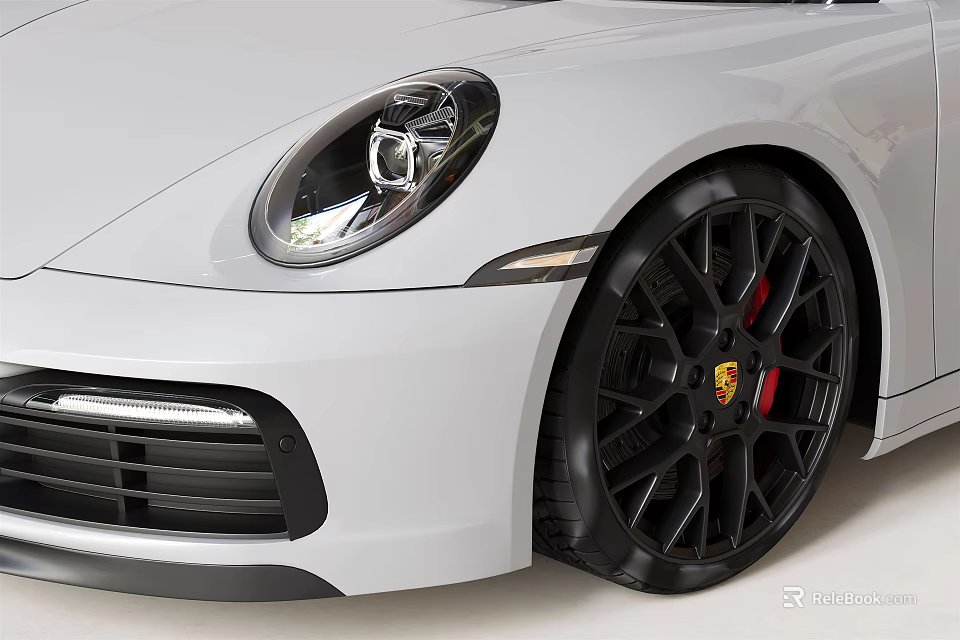 White Porsche Sports Car With Black Alloy Wheels And Sleek Front Design 3d model 