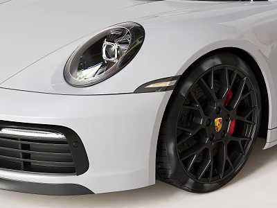 White Porsche Sports Car With Black Alloy Wheels And Sleek Front Design 3d model