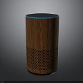 Wooden Cylindrical Smart Speaker With Blue Ring Light And Mesh Grille