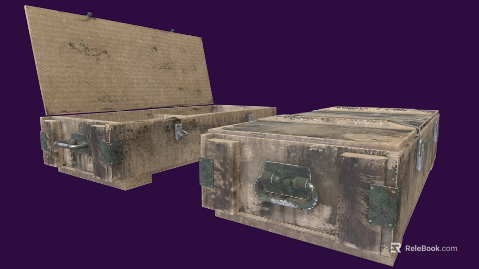 Vintage Wooden Storage Boxes With Rustic Metal Clasps Open And Closed Design Worn Surface Texture 3d model 