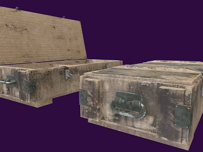 Vintage Wooden Storage Boxes With Rustic Metal Clasps Open And Closed Design Worn Surface Texture 3d model