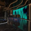 Modern Store Front Desk Design With Stylish Lighting And Artistic Background Wall Decor 3d model