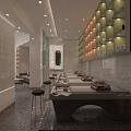 Modern Beauty Salon Interior With Styling Chair Round Mirror And Soft Lighting