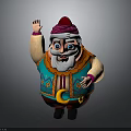 Cartoon Elderly Man Waving Hand With Red Purple Hat White Beard And Colorful Geometric Top