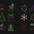 Colorful Christmas Themed Neon Decorative Lights with Gingerbread Man Tree Gift and Snowflake