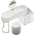 Elegant Modern Dressing Table With Marble Top Gold Accents And Drawer Chest