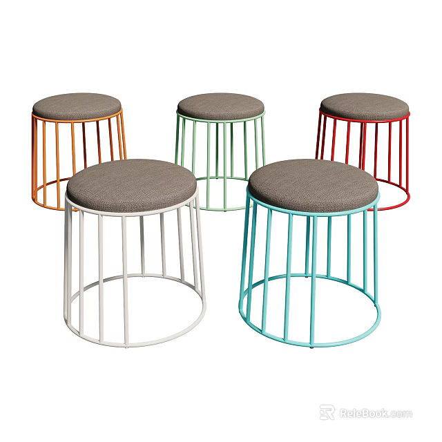 Multiple Colorful Round Stools With Metal Frame And Soft Seat Cushion 3d model 