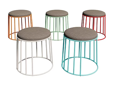Multiple Colorful Round Stools With Metal Frame And Soft Seat Cushion 3d model