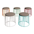 Multiple Colorful Round Stools With Metal Frame And Soft Seat Cushion