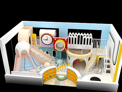 Colorful Children's Play Area With Slide Climbing Structures And Interactive Safe Zones 3d model