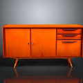 Modern Orange Cabinet With Two Doors Two Drawers And Slender Legs