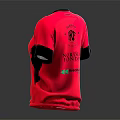 Red Sports Jersey With V Neck Black Sleeves And Denmark Flag Logo