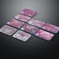 Raw Meat in Transparent Plastic Packaging with Labels Arranged on Black Background 3d model