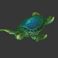 Vibrant Turtle with Blue Shell Green and Orange Limbs on Black Smooth Surface with Reflection 3d model
