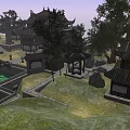 Ancient Chinese Architecture With Stone Pillars Traditional Tiled Roofs And Courtyard