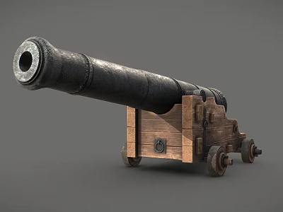 Antique Historical Cannon With Metal Barrel And Wooden Carriage On Wheels 3d model