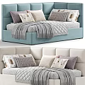 Comfortable Kids Bed With Soft Upholstered Headboard Plush Pillows And Cozy Blanket