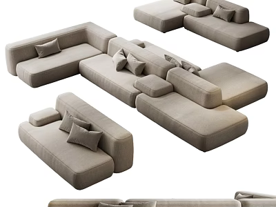 Stylish Modern Modular Sectional Sofa With Soft Cushions And Neutral Fabric 3d model