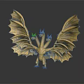 Golden Three Headed Dragon Statue With Detailed Wings And Mythical Design