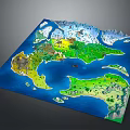 Cartoon Style World Map with Colorful Land Regions Mountains Islands and Blue Ocean
